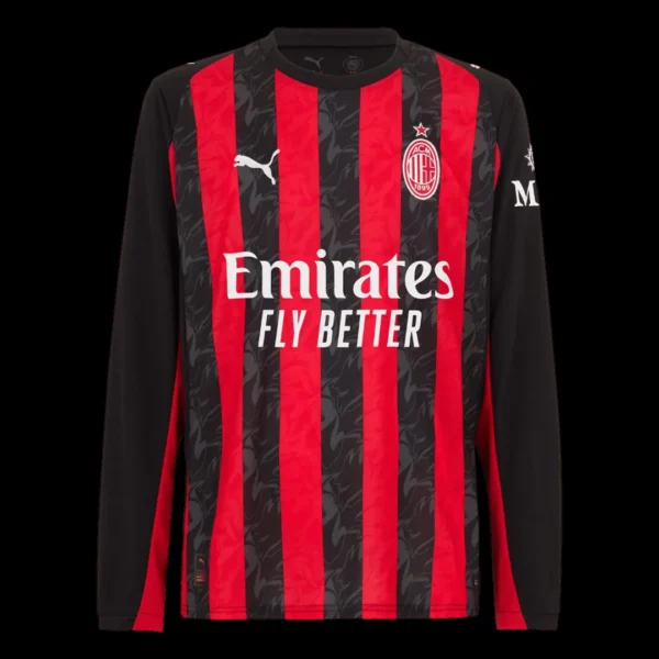 AC Milan Home Long Sleeve Soccer Jersey 2025/26 – Fan Version – front view