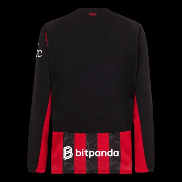 AC Milan Home Long Sleeve Soccer Jersey 2025/26 – Fan Version – back view
