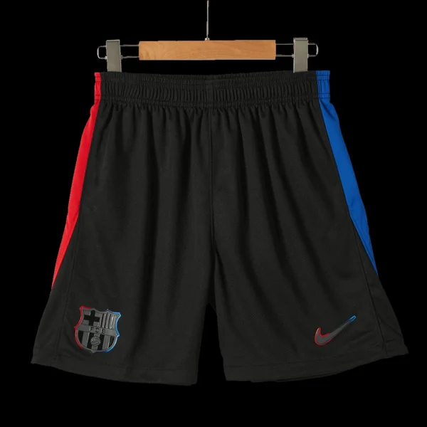 Barcelona Away Soccer Shorts – Fan Version – badge and fabric details