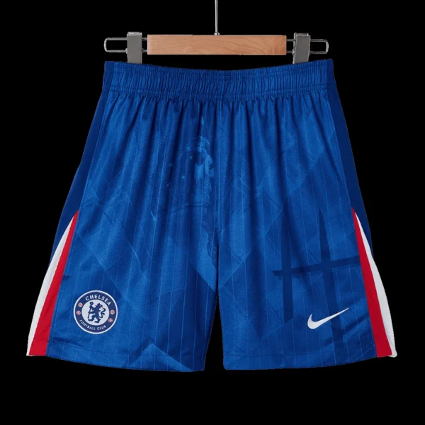 Chelsea Home Soccer Shorts 2025/26 – Fan Version – badge and fabric details