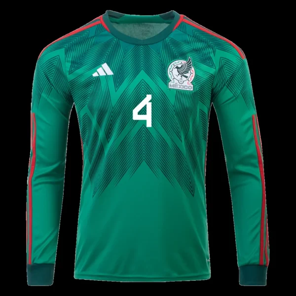E.ÁLVAREZ #4 Mexico Home Long Sleeve Soccer Jersey 2022 – Fan Version – front view
