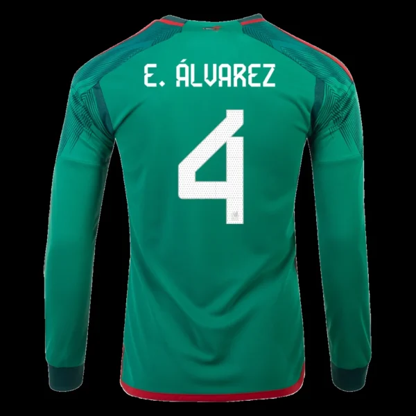 E.ÁLVAREZ #4 Mexico Home Long Sleeve Soccer Jersey 2022 – Fan Version – badge and fabric details