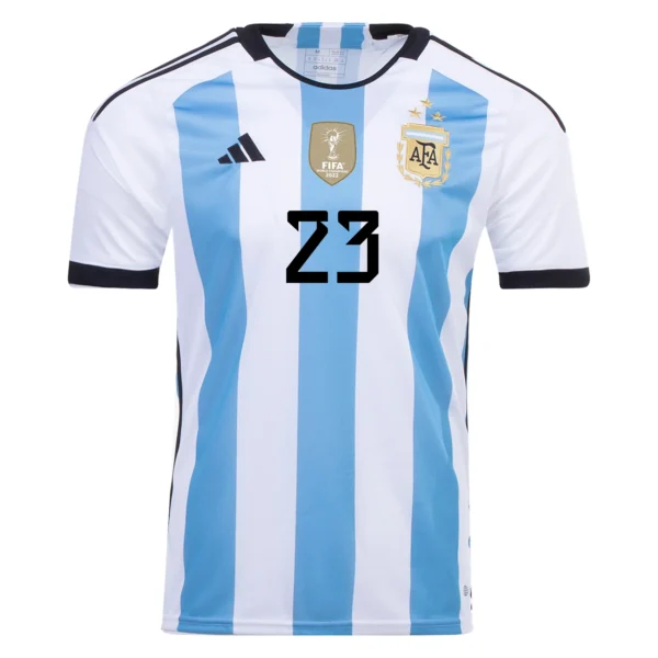 E. MARTINEZ #23 Argentina 3 Stars Home Soccer Jersey 2022 – Fan Version – back view