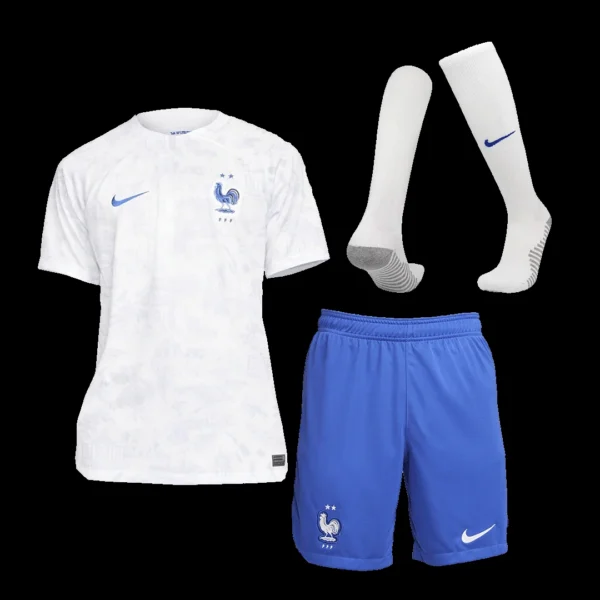 France Away Soccer Jersey Kit(Jersey+Shorts+Socks) 2022 – Fan Version – front view