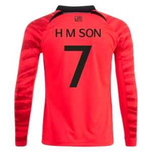 H M SON #7 South Korea Home Long Sleeve Soccer Jersey 2022 – Fan Version – front view