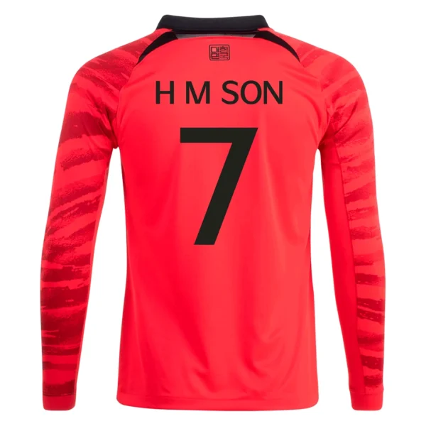 H M SON #7 South Korea Home Long Sleeve Soccer Jersey 2022 – Fan Version – front view