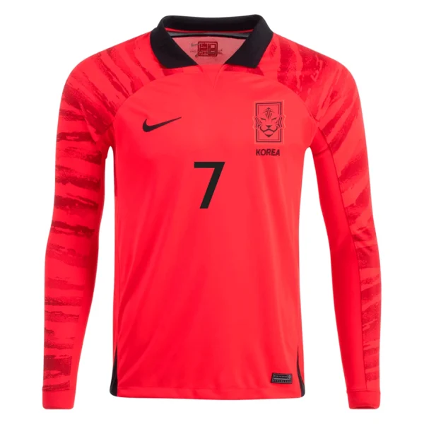 H M SON #7 South Korea Home Long Sleeve Soccer Jersey 2022 – Fan Version – back view