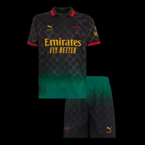 Kid’s AC Milan Fourth Away Soccer Kit – Jersey + Shorts – Fan Version – front view