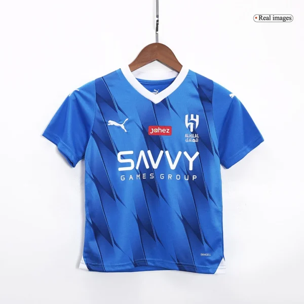 Kid’s Al Hilal SFC Home Soccer Kit – Jersey + Shorts 2023/24 – Fan Version – back view