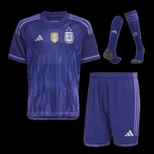 Kid’s Argentina 3 Stars Away Soccer Jersey Kit(Jersey+Shorts+Socks) 2022 – Fan Version – front view