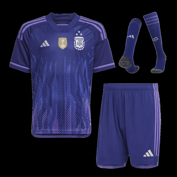 Kid’s Argentina 3 Stars Away Soccer Jersey Kit(Jersey+Shorts+Socks) 2022 – Fan Version – front view