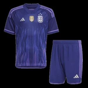 Kid’s Argentina 3 Stars Away Soccer Kit – Jersey + Shorts 2022 – Fan Version – front view
