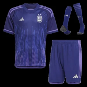 Kid’s Argentina Away Soccer Jersey Kit(Jersey+Shorts+Socks) 2022 – Fan Version – front view