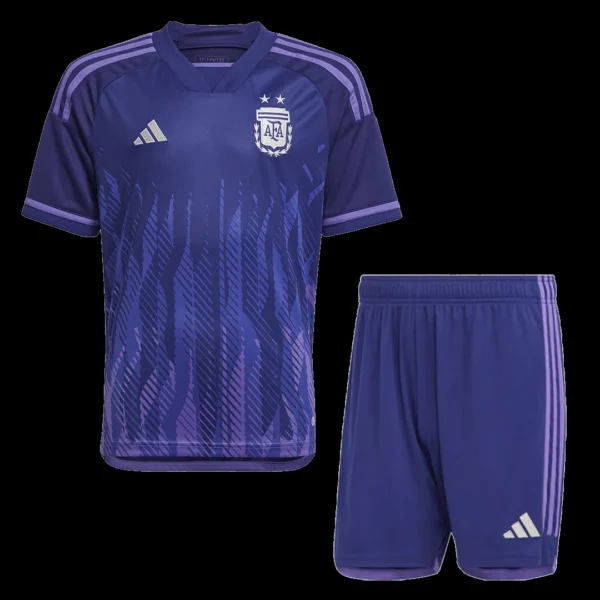 Kid’s Argentina Away Soccer Kit – Jersey + Shorts 2022 – Fan Version – front view