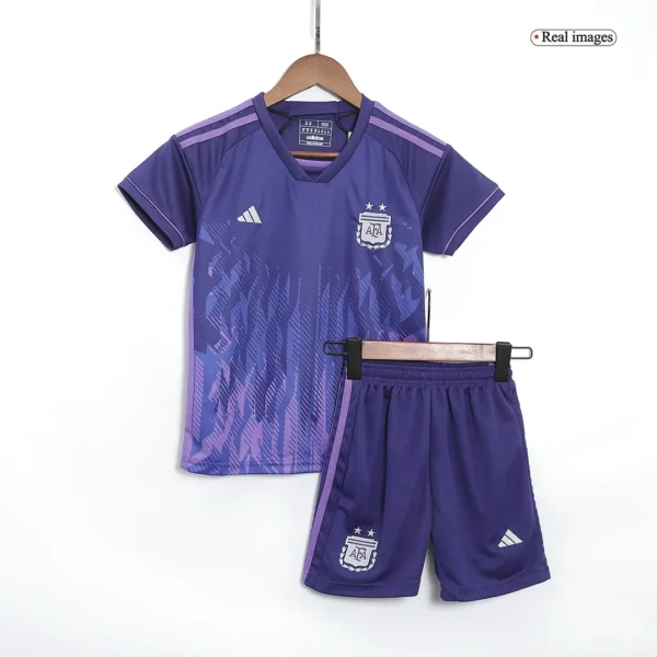Kid’s Argentina Away Soccer Kit – Jersey + Shorts 2022 – Fan Version – jersey details