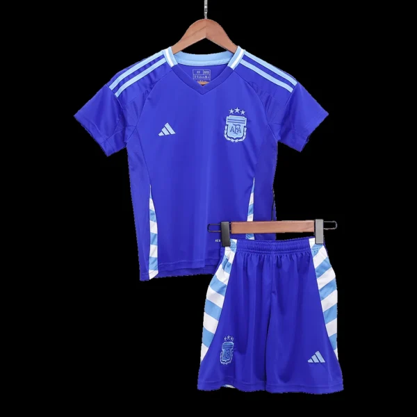 Kid’s Argentina Away Soccer Kit – Jersey + Shorts – Fan Version – front view