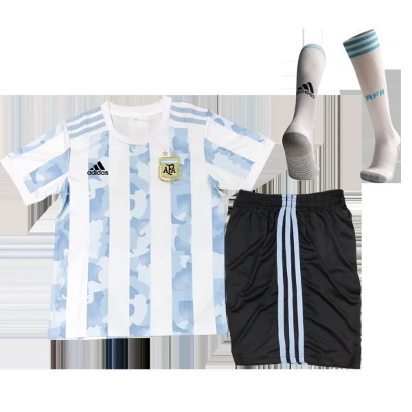 Kid’s Argentina Home Soccer Jersey Kit(Jersey+Shorts+Socks) 2021 – Fan Version – front view