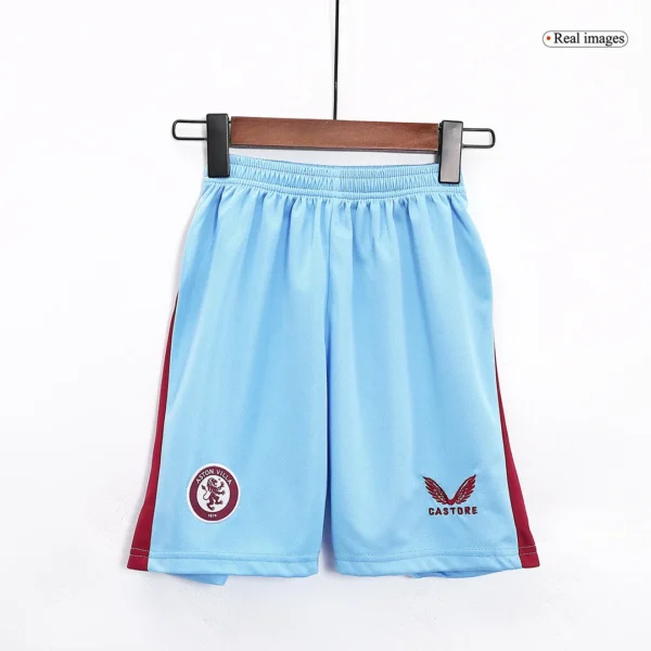 Kid’s Aston Villa Away Soccer Kit – Jersey + Shorts 2023/24 – Fan Version – badge and fabric details