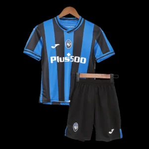 Kid’s Atalanta BC Home Soccer Kit – Jersey + Shorts 2022/23 – Fan Version – front view