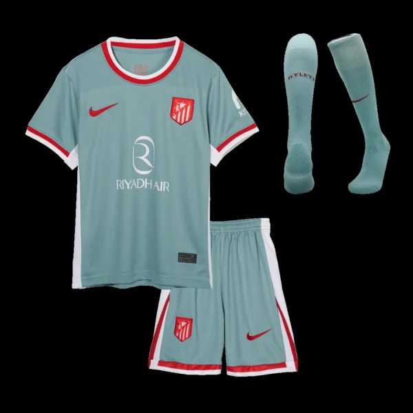 Kid’s Atletico Madrid Away Soccer Jersey Kit(Jersey+Shorts+Socks) – Fan Version – front view