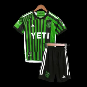 Kid’s Austin FC Home Soccer Kit – Jersey + Shorts 2023 – Fan Version – front view