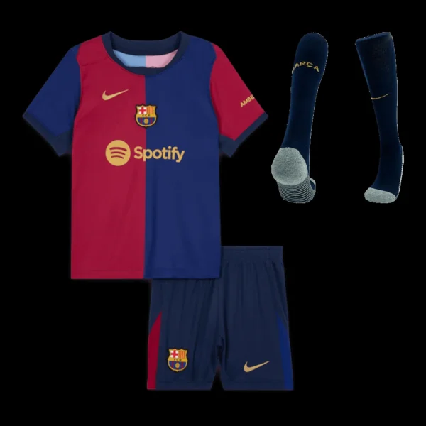 Kid’s Barcelona Home Soccer Jersey Kit(Jersey+Shorts+Socks) – Fan Version – front view