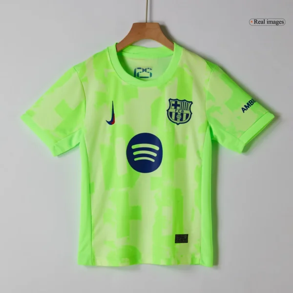 Kid’s Barcelona Third Away Soccer Kit – Jersey + Shorts – Fan Version – badge and fabric details