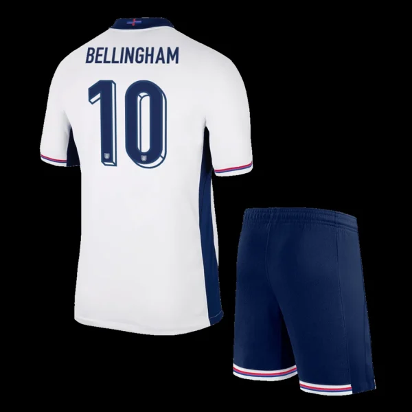 Kid’s BELLINGHAM #10 England Home Soccer Kit – Jersey + Shorts Euro – Fan Version – front view