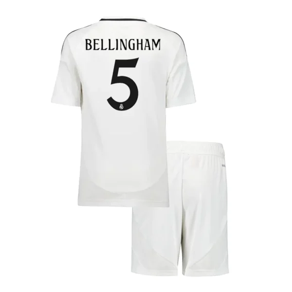 Kid’s BELLINGHAM #5 Real Madrid Home Soccer Kit – Jersey + Shorts – Fan Version – back view