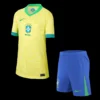 Kid’s Brazil Home Soccer Kit – Jersey + Shorts Copa America – Fan Version – front view