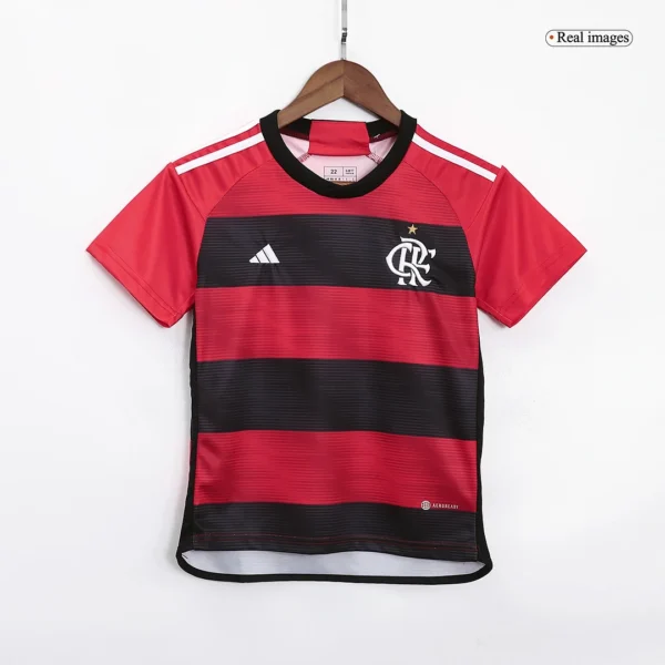 Kid’s CR Flamengo Home Soccer Kit – Jersey + Shorts 2023/24 – Fan Version – back view
