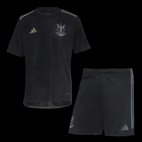 Kid’s CR Flamengo Third Away Soccer Kit – Jersey + Shorts 2023/24 – Fan Version – front view