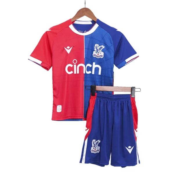 Kid’s Crystal Palace Home Soccer Kit – Jersey + Shorts 2023/24 – Fan Version – front view