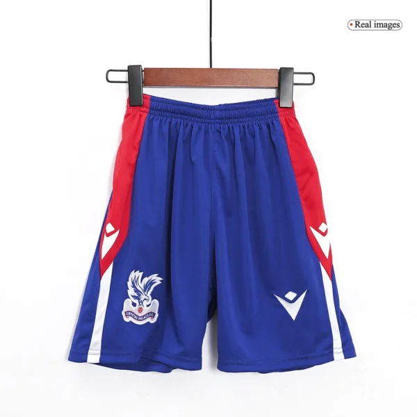 Kid’s Crystal Palace Home Soccer Kit – Jersey + Shorts 2023/24 – Fan Version – badge and fabric details