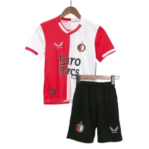Kid’s Feyenoord Home Soccer Kit – Jersey + Shorts 2023/24 – Fan Version – front view