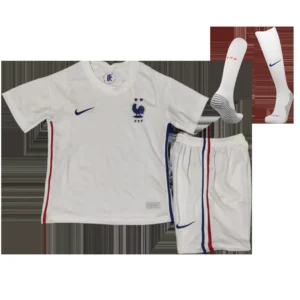 Kid’s France Away Soccer Jersey Kit(Jersey+Shorts+Socks) 2020 – Fan Version – front view