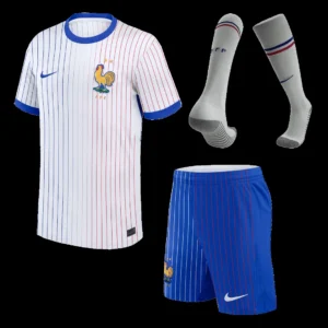 Kid’s France Away Soccer Jersey Kit(Jersey+Shorts+Socks) Euro – Fan Version – front view