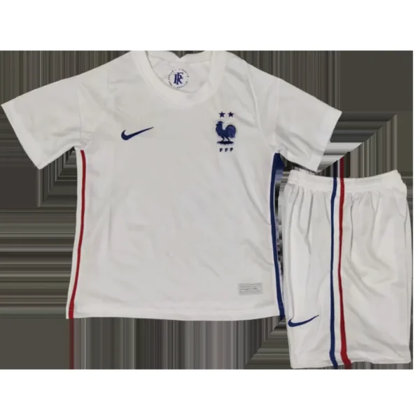Kid’s France Away Soccer Kit – Jersey + Shorts 2020 – Fan Version – front view