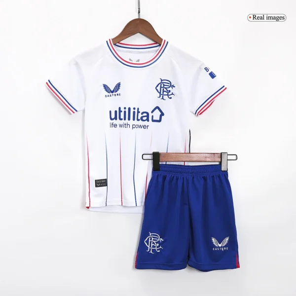 Kid’s Glasgow Rangers Away Soccer Kit – Jersey + Shorts 2023/24 – Fan Version – back view