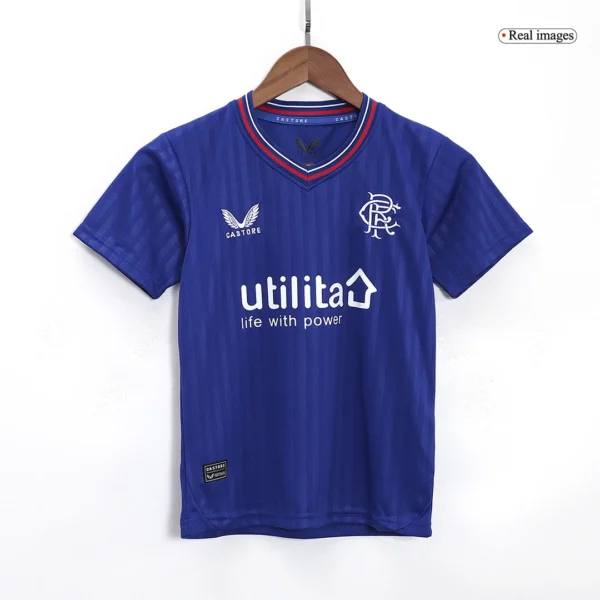 Kid’s Glasgow Rangers Home Soccer Kit – Jersey + Shorts 2023/24 – Fan Version – jersey details