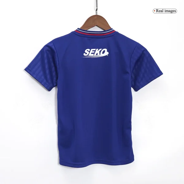 Kid’s Glasgow Rangers Home Soccer Kit – Jersey + Shorts 2023/24 – Fan Version – badge and fabric details