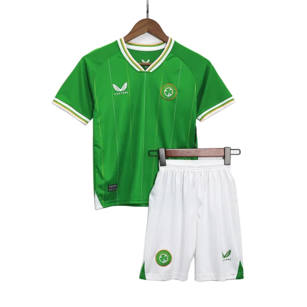 Kid’s Ireland Home Soccer Kit – Jersey + Shorts 2023 – Fan Version – front view