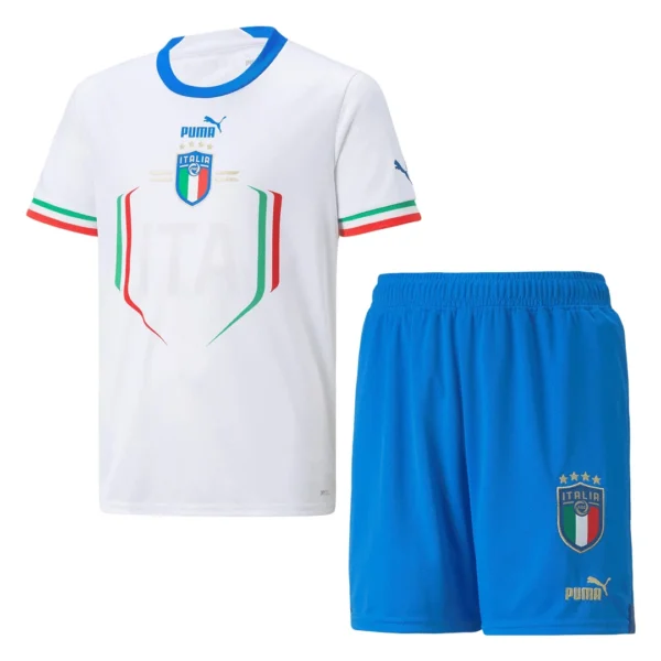 Kid’s Italy Away Soccer Kit – Jersey + Shorts 2022 – Fan Version – front view