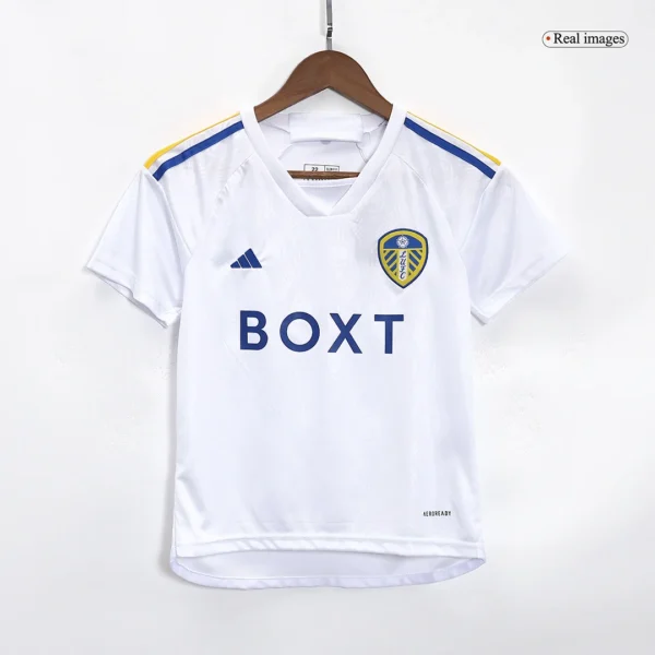 Kid’s Leeds United Home Soccer Kit – Jersey + Shorts 2023/24 – Fan Version – back view