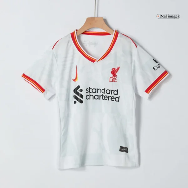 Kid’s Liverpool Third Away Soccer Kit – Jersey + Shorts – Fan Version – badge and fabric details