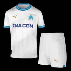 Kid’s Marseille Home Soccer Kit – Jersey + Shorts 2023/24 – Fan Version – front view