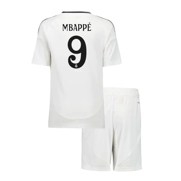 Kid’s MBAPPÉ #9 Real Madrid Home Soccer Kit – Jersey + Shorts – Fan Version – back view