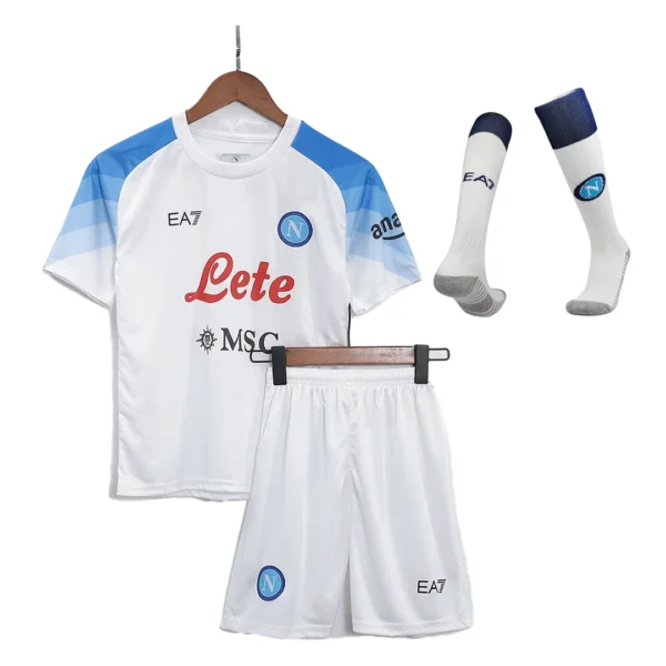 Kid’s Napoli Away Soccer Jersey Kit(Jersey+Shorts+Socks) 2022/23 – Fan Version – front view