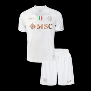 Kid’s Napoli Away Soccer Kit – Jersey + Shorts 2025/26 – Fan Version – front view
