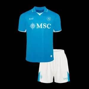 Kid’s Napoli Home Soccer Kit – Jersey + Shorts – Fan Version – front view